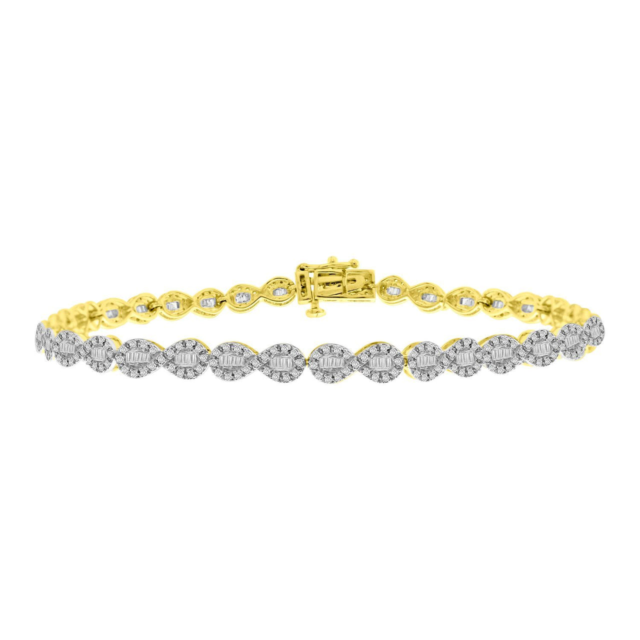 LADIES BRACELET 1 CT ROUND/BAGUETTE DIAMOND 10K YELLOW GOLD