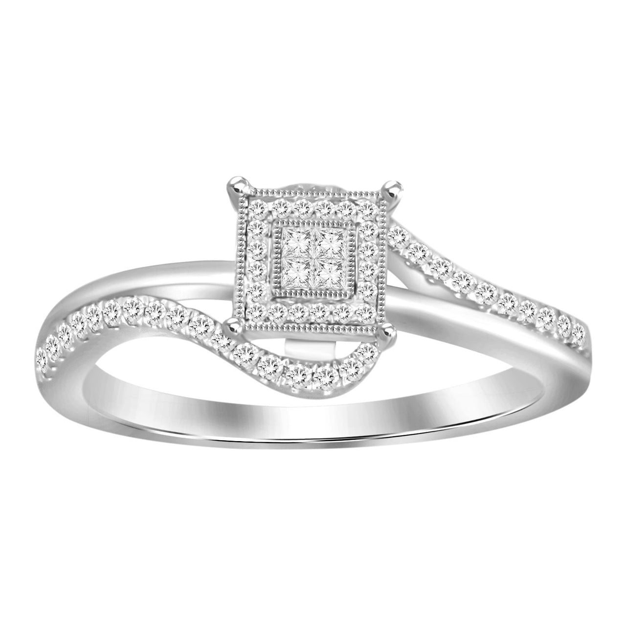 LADIES RING 1/5 CT ROUND/PRINCESS DIAMOND 10K WHITE GOLD