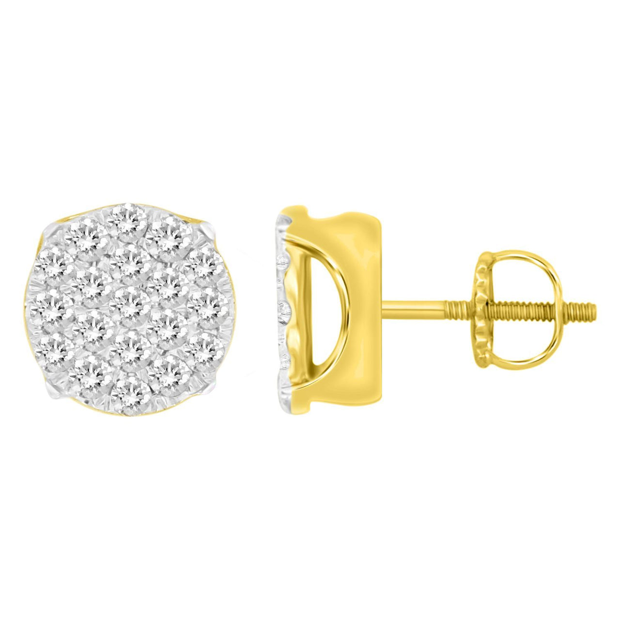 MEN'S EARRINGS 3/4 CT ROUND DIAMOND 10K YELLOW GOLD