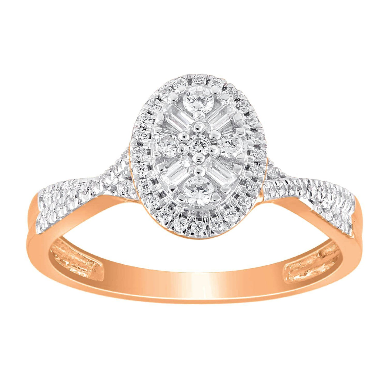 LADIES RING 1/3 CT ROUND/BAGUETTE DIAMOND 10K ROSE GOLD