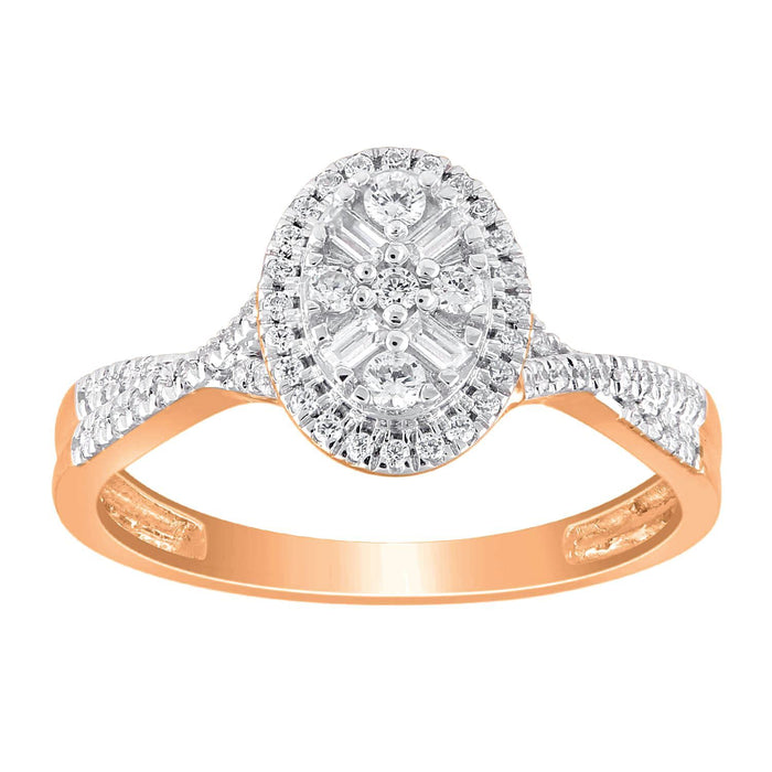 LADIES RING 1/3 CT ROUND/BAGUETTE DIAMOND 10K ROSE GOLD