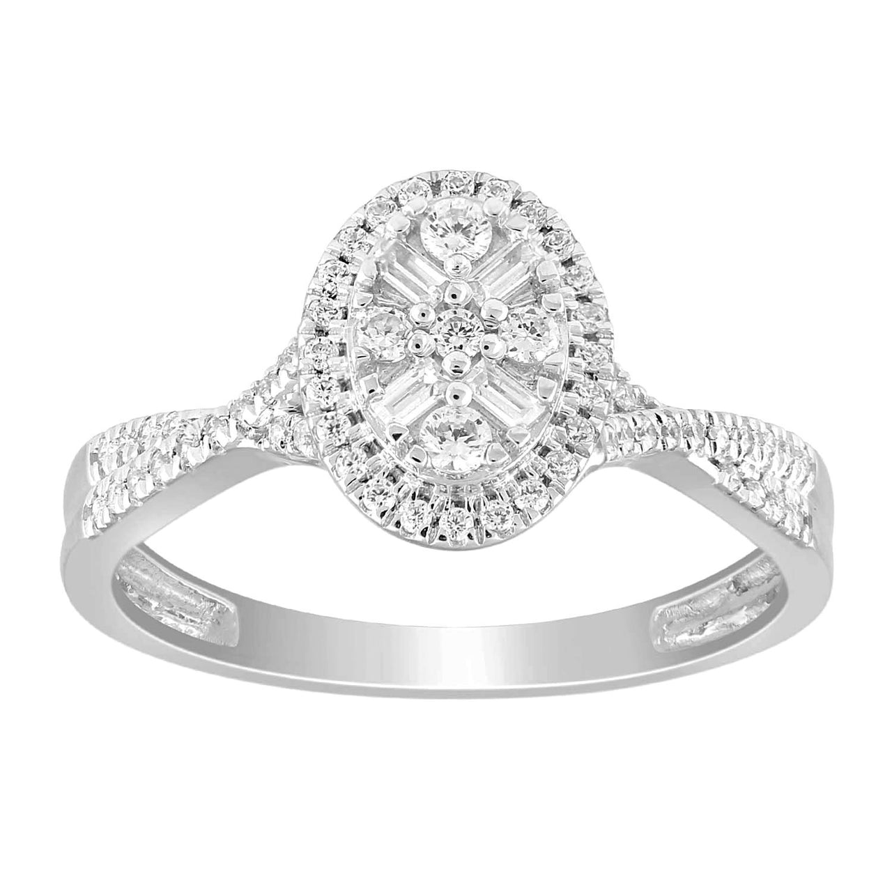 LADIES RING 1/3 CT ROUND/BAGUETTE DIAMOND 10K WHITE GOLD