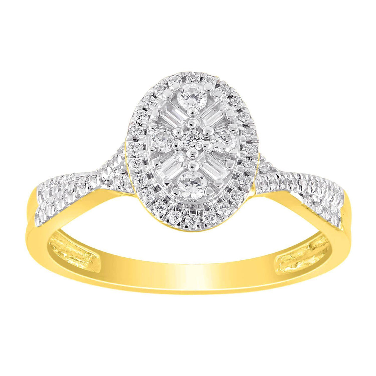 LADIES RING 1/3 CT ROUND/BAGUETTE DIAMOND 10K YELLOW GOLD