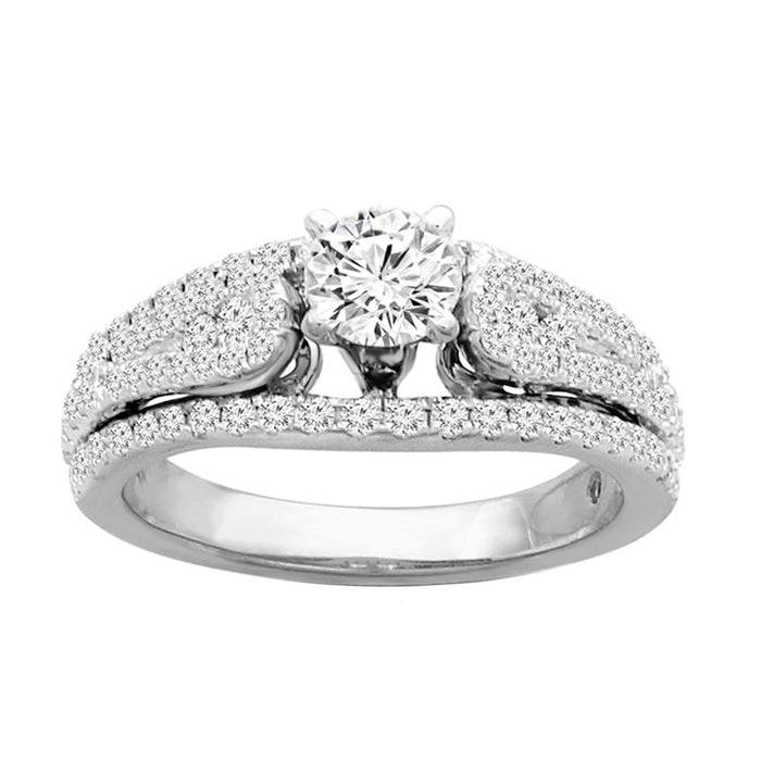 LADIES BRIDAL RING SET 1 1/2 CT ROUND DIAMOND 14K WHITE GOLD