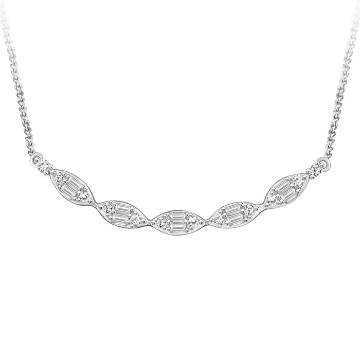 LADIES NECKLACE 1/5 CT ROUND/BAGUETTE DIAMOND 10K WHITE GOLD