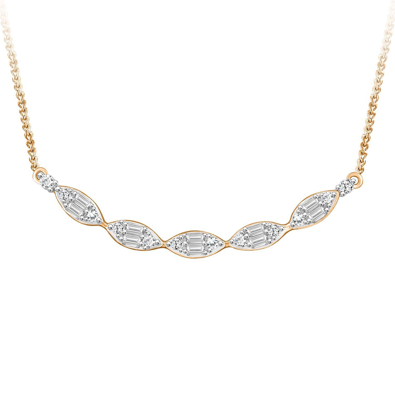LADIES NECKLACE 1/5 CT ROUND/BAGUETTE DIAMOND 10K ROSE GOLD