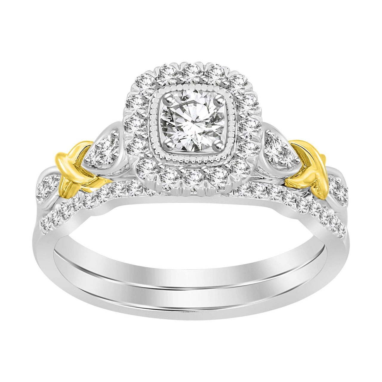 LADIES BRIDAL RING SET 1/2 CT ROUND DIAMOND 14K TT WHITE & YELLOW GOLD