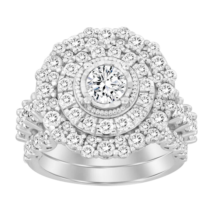 LADIES BRIDAL RING SET 3 CT ROUND DIAMOND 14K WHITE GOLD