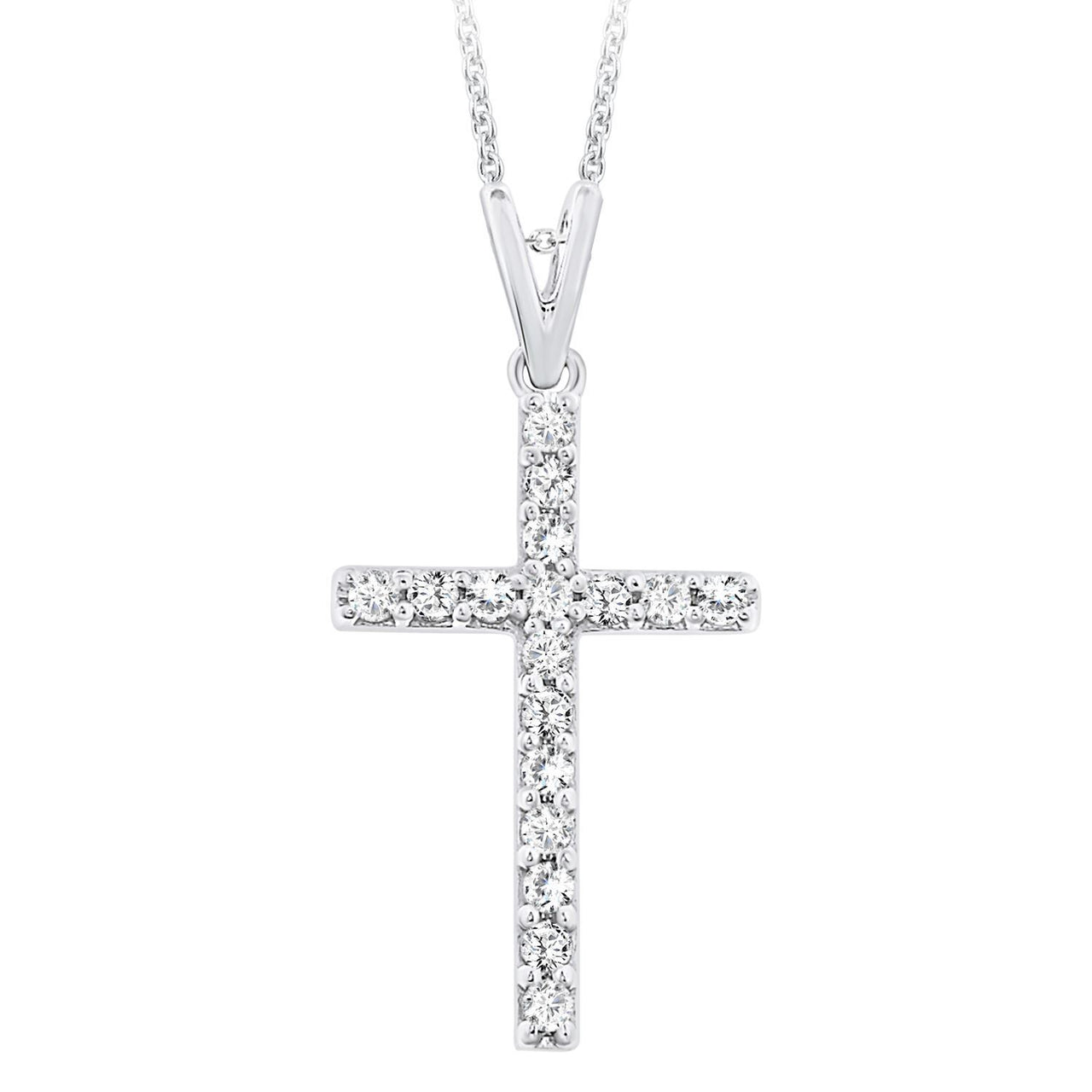 LADIES CROSS PENDANT 1/4 CT ROUND DIAMOND 10K WHITE GOLD