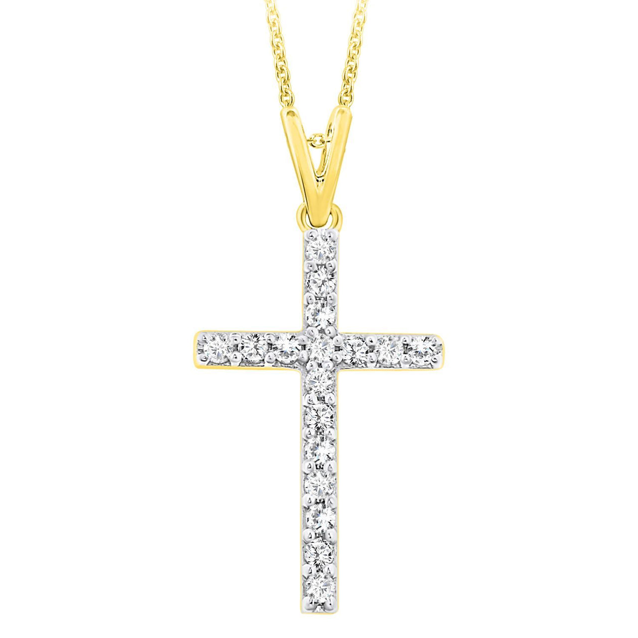 LADIES CROSS PENDANT 1/4 CT ROUND DIAMOND 10K YELLOW GOLD