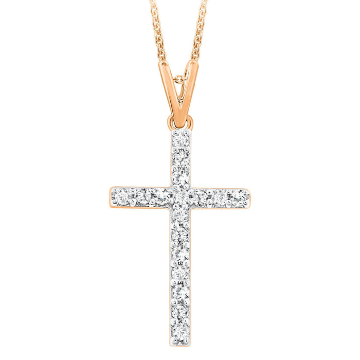 LADIES CROSS PENDANT 1/4 CT ROUND DIAMOND 10K ROSE GOLD