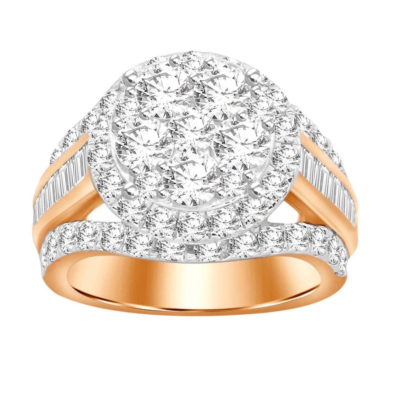 LADIES RING 3 CT ROUND/BAGUETTE DIAMOND 10K ROSE GOLD