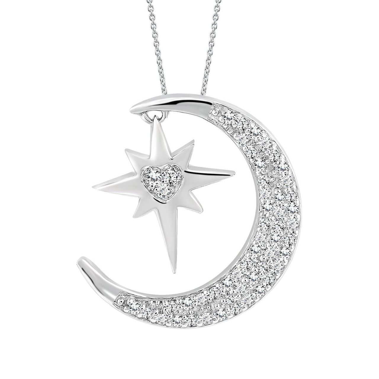 LADIES NECKLACE 1/6 CT ROUND DIAMOND 10K WHITE GOLD