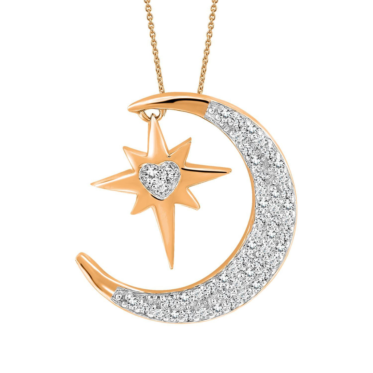 LADIES NECKLACE 1/6 CT ROUND DIAMOND 10K ROSE GOLD