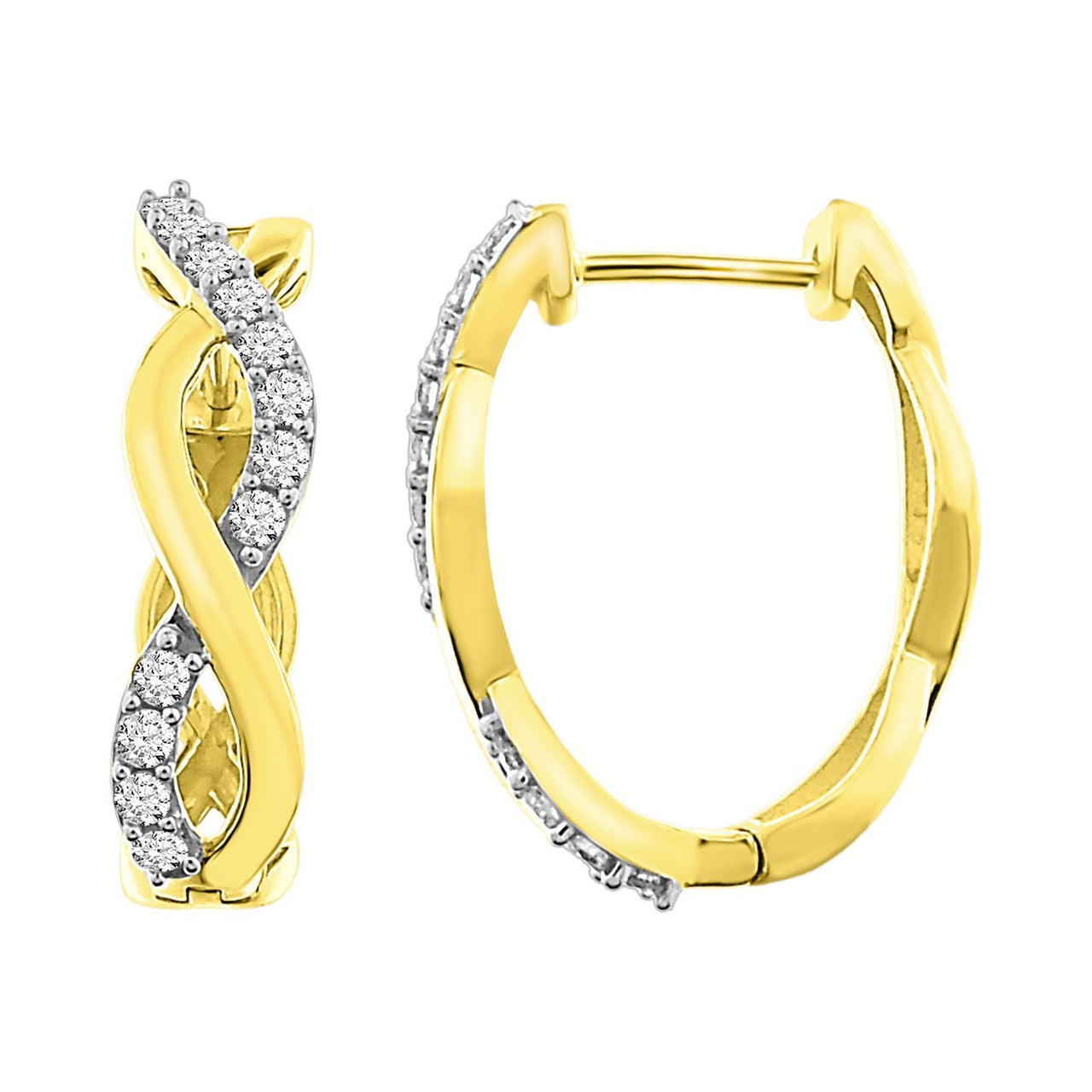 LADIES HOOPS 1/2 CT ROUND DIAMOND 10K YELLOW GOLD