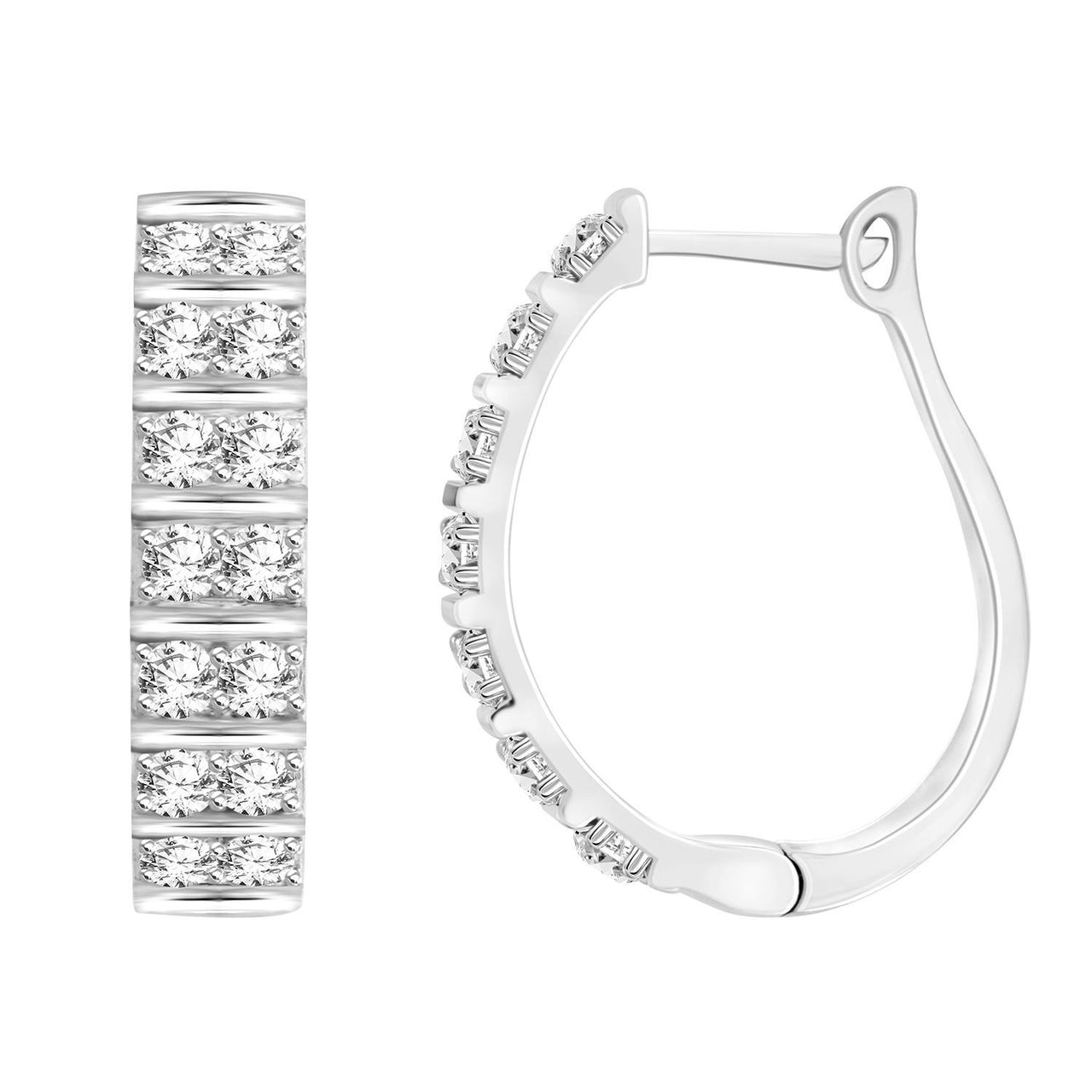 LADIES HOOPS EARNIG 1 1/2 CT ROUND DIAMOND 10K WHITE GOLD