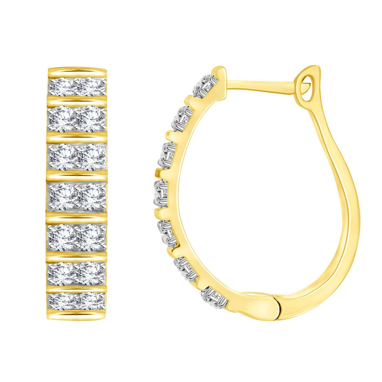 LADIES HOOPS 1 1/2 CT ROUND DIAMOND 10K YELLOW GOLD