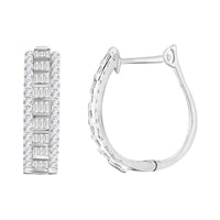 Thumbnail for LADIES HOOPS EARRING 1/2 CT ROUND/BAGUETTE DIAMOND 10K WHITE GOLD