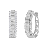 Thumbnail for LADIES HOOPS EARRING 1/2 CT ROUND/BAGUETTE DIAMOND 10K WHITE GOLD