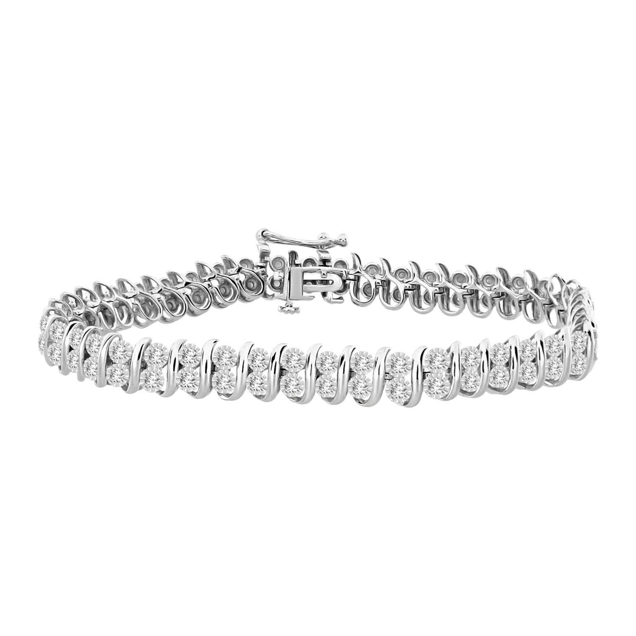 LADIES BRACELET 1 CT ROUND DIAMOND SILVER