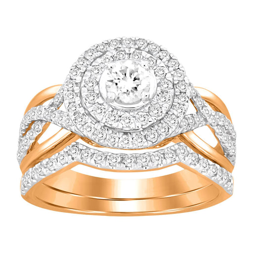 LADIES BRIDAL RING SET 1 CT ROUND/PRINCESS DIAMOND 14K ROSE GOLD