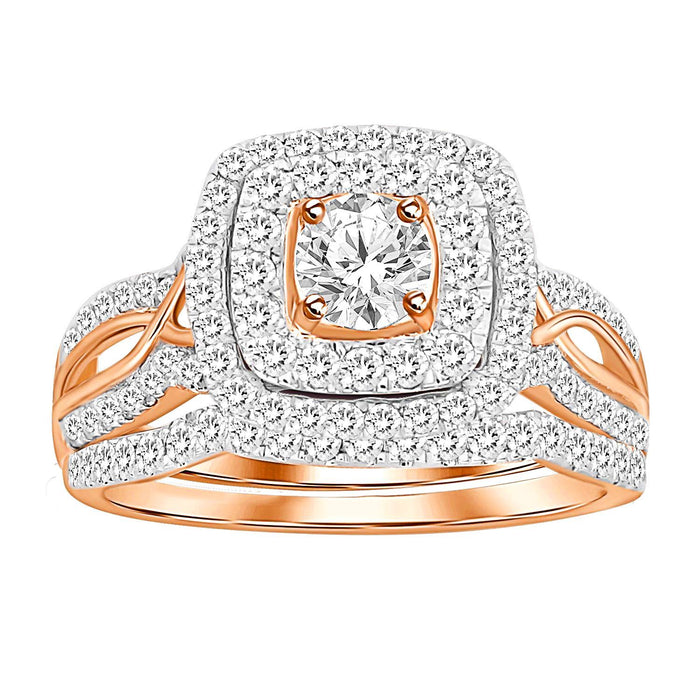 LADIES BRIDAL RING SET 1 CT ROUND DIAMOND 14K   ROSE GOLD