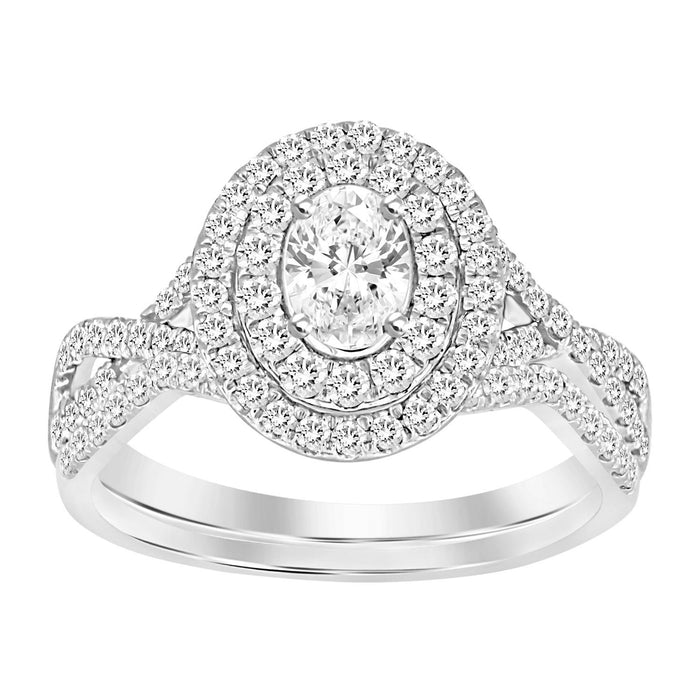 LADIES BRIDAL RING SET 1 CT ROUND/PRINCESS DIAMOND 14K WHITE GOLD