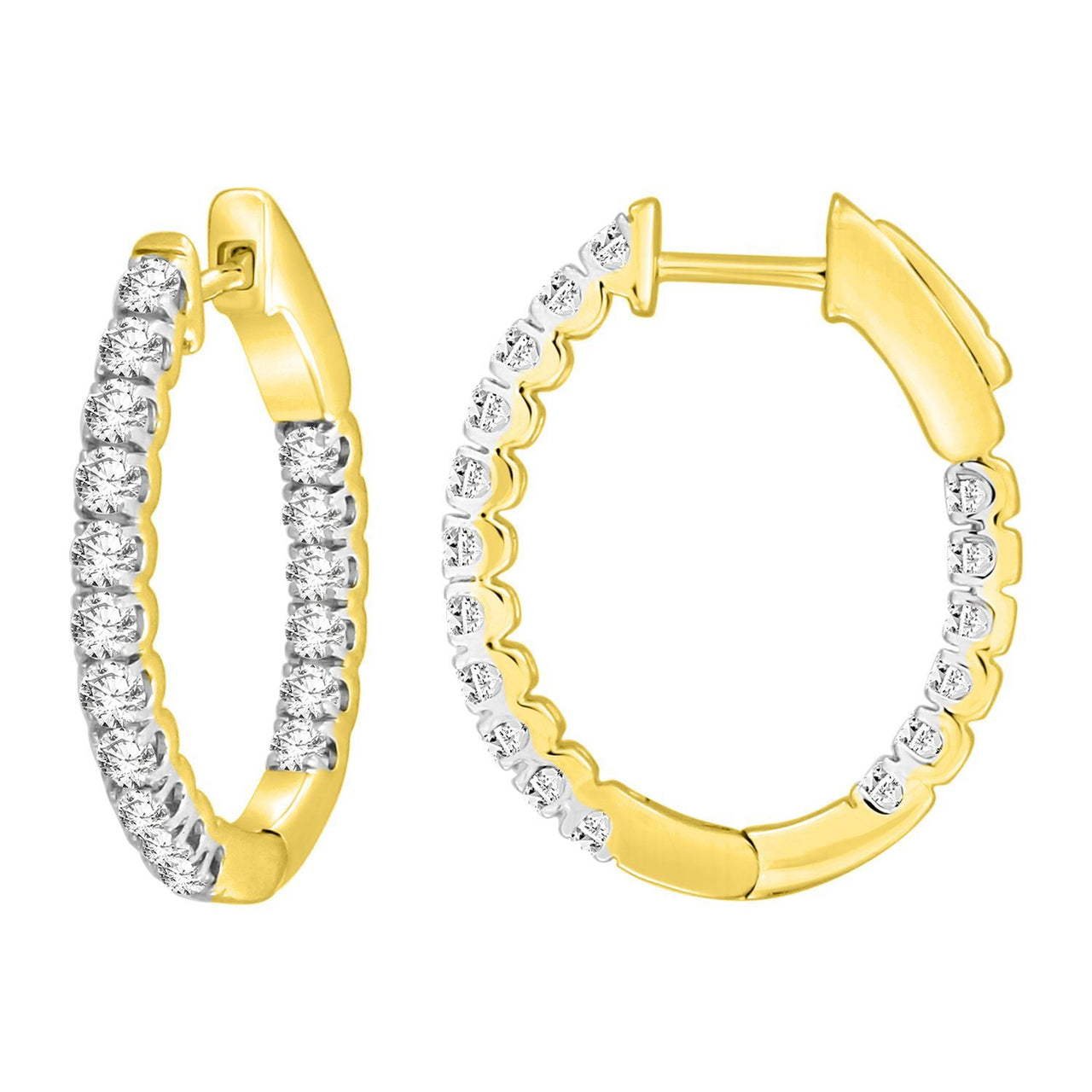 LADIES HOOPS 1 CT ROUND DIAMOND 10K YELLOW GOLD