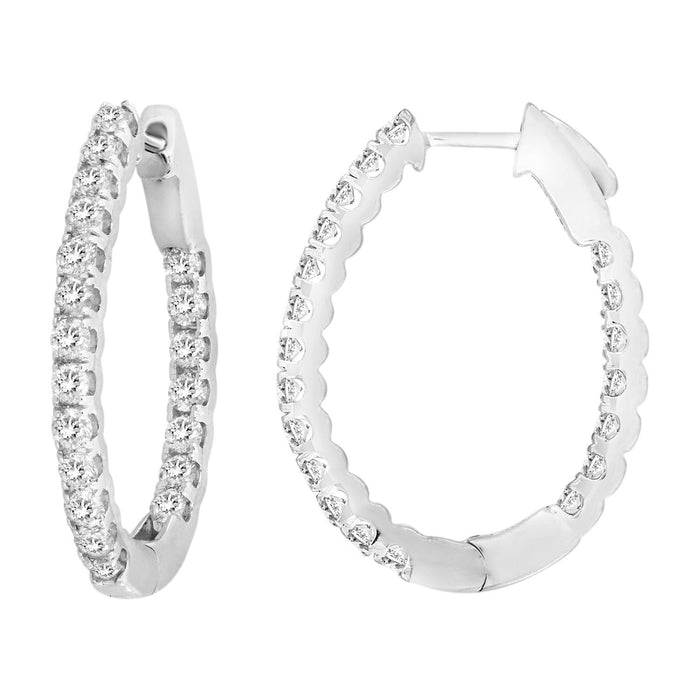 LADIES HOOPS 2 CT ROUND DIAMOND 10K WHITE GOLD