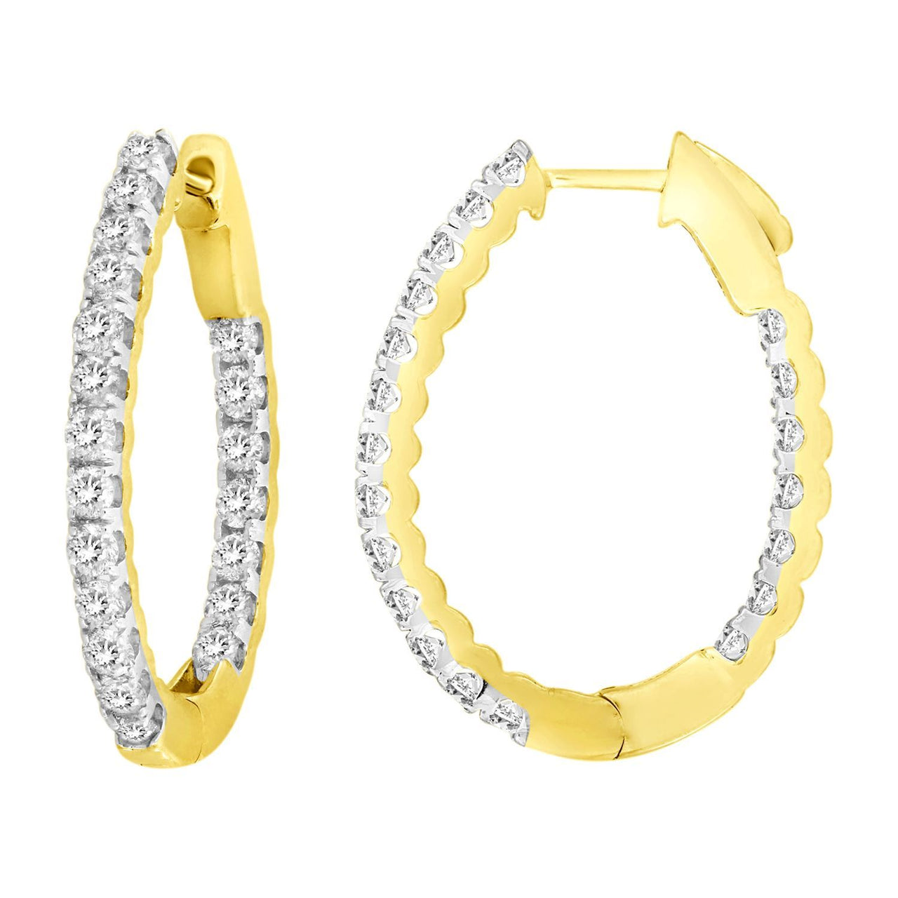 LADIES HOOPS 2 CT ROUND DIAMOND 10K YELLOW GOLD