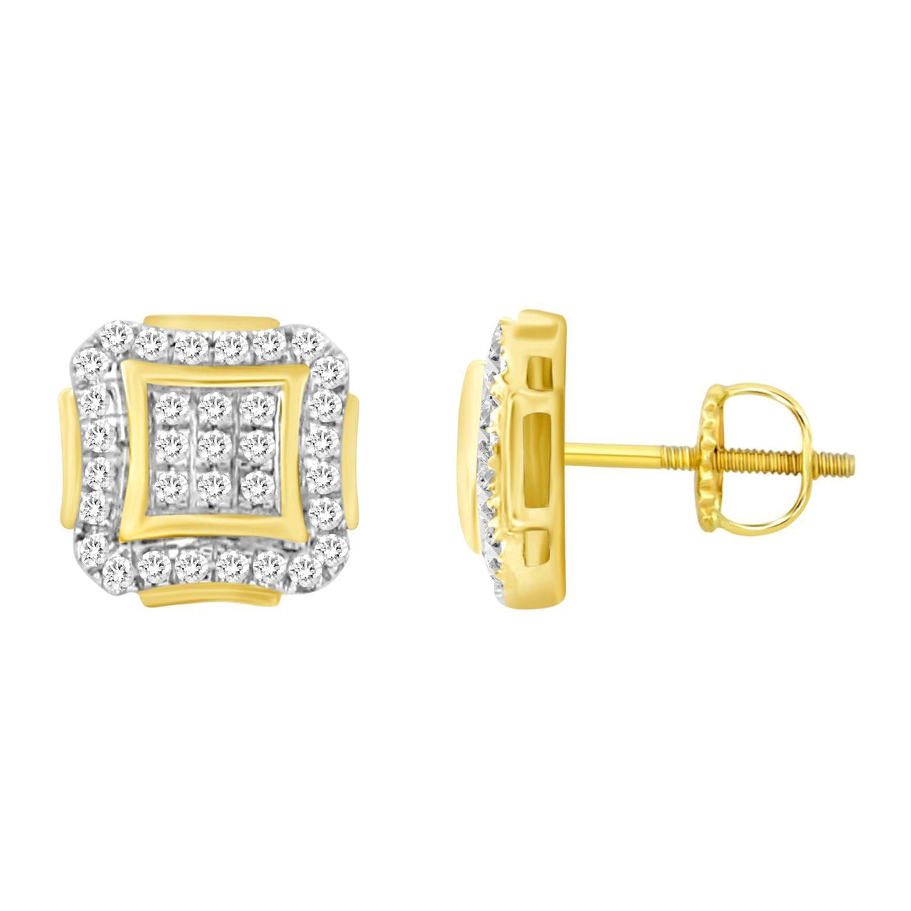 MEN'S EARRINGS 1/6 CT ROUND DIAMOND 10K YELLOW GOLD