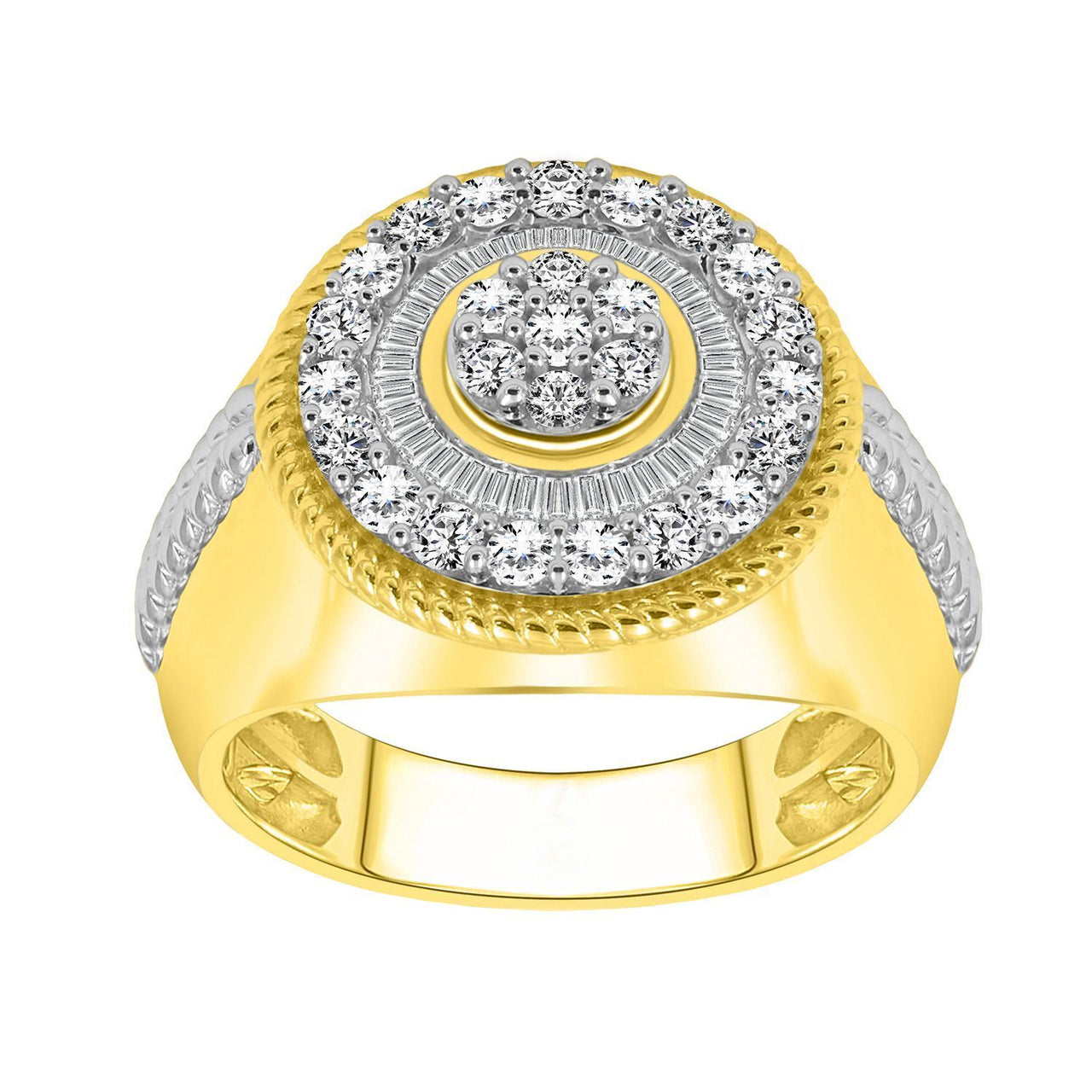 MEN'S RING 1 CT ROUND/BAGUETTE DIAMOND 10K YELLOW GOLD