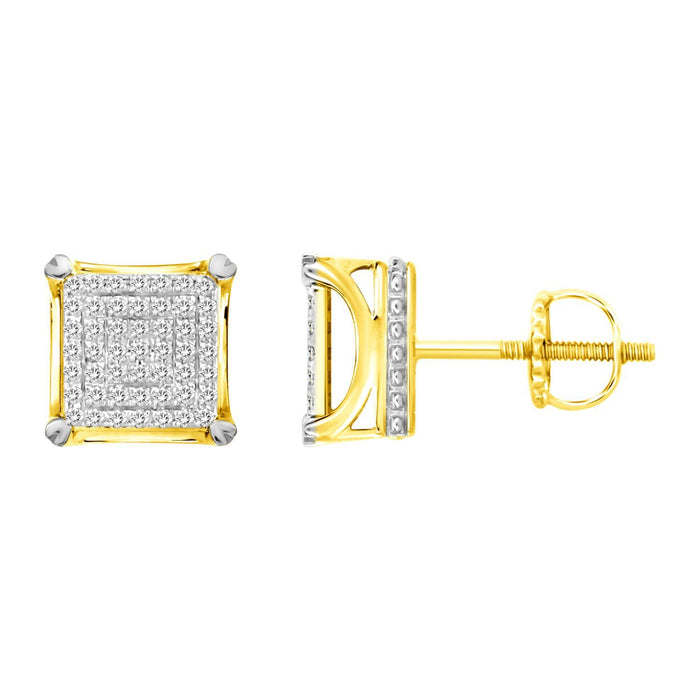 MEN'S EARRINGS 1/4 CT ROUND DIAMOND 10K YELLOW GOLD