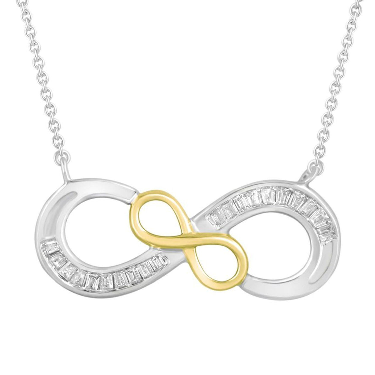 LADIES NECKLACE 1/10 CT ROUND DIAMOND 10K WHITE & YELLOW GOLD