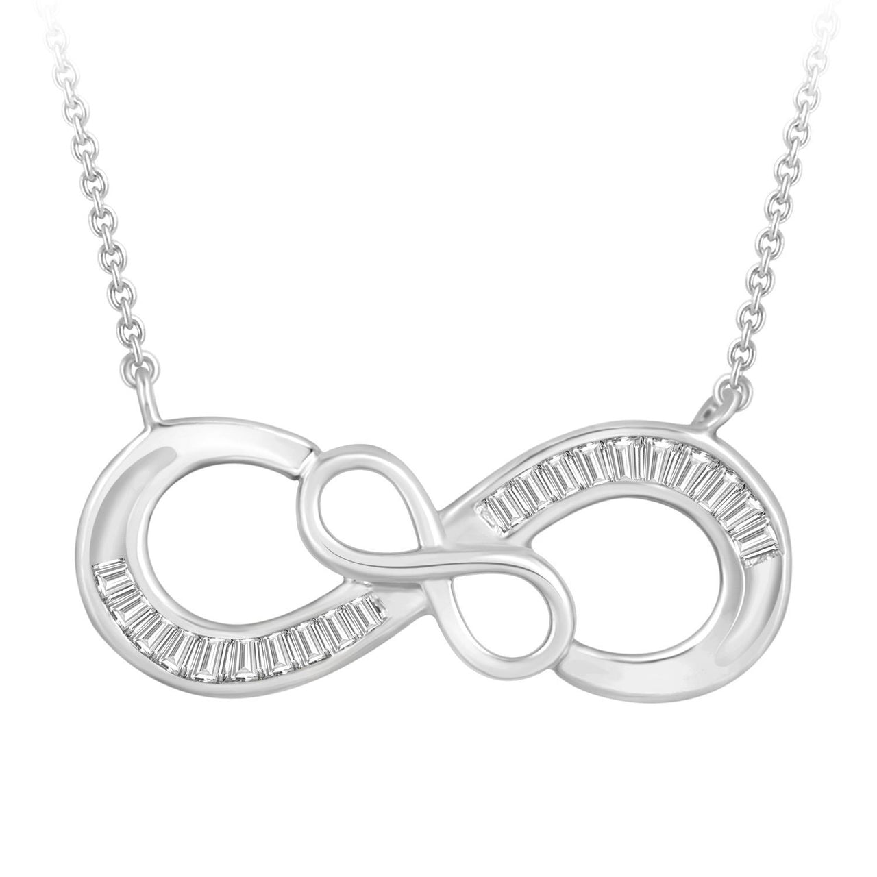 LADIES NECKLACE 1/10 CT ROUND DIAMOND 10K WHITE GOLD