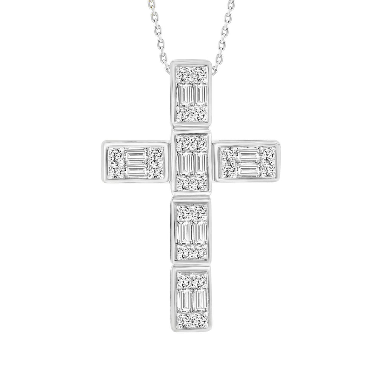 LADIES PENDANT 1/2 CT ROUND/BAGUETTE DIAMOND 10K WHITE GOLD