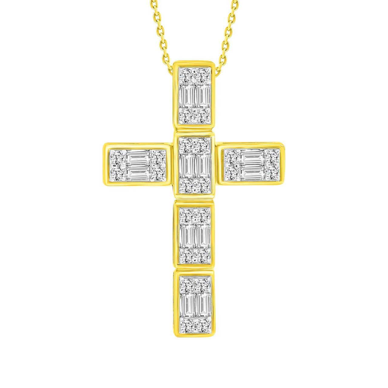 LADIES PENDANT 1/2 CT ROUND/BAGUETTE DIAMOND 10K YELLOW GOLD