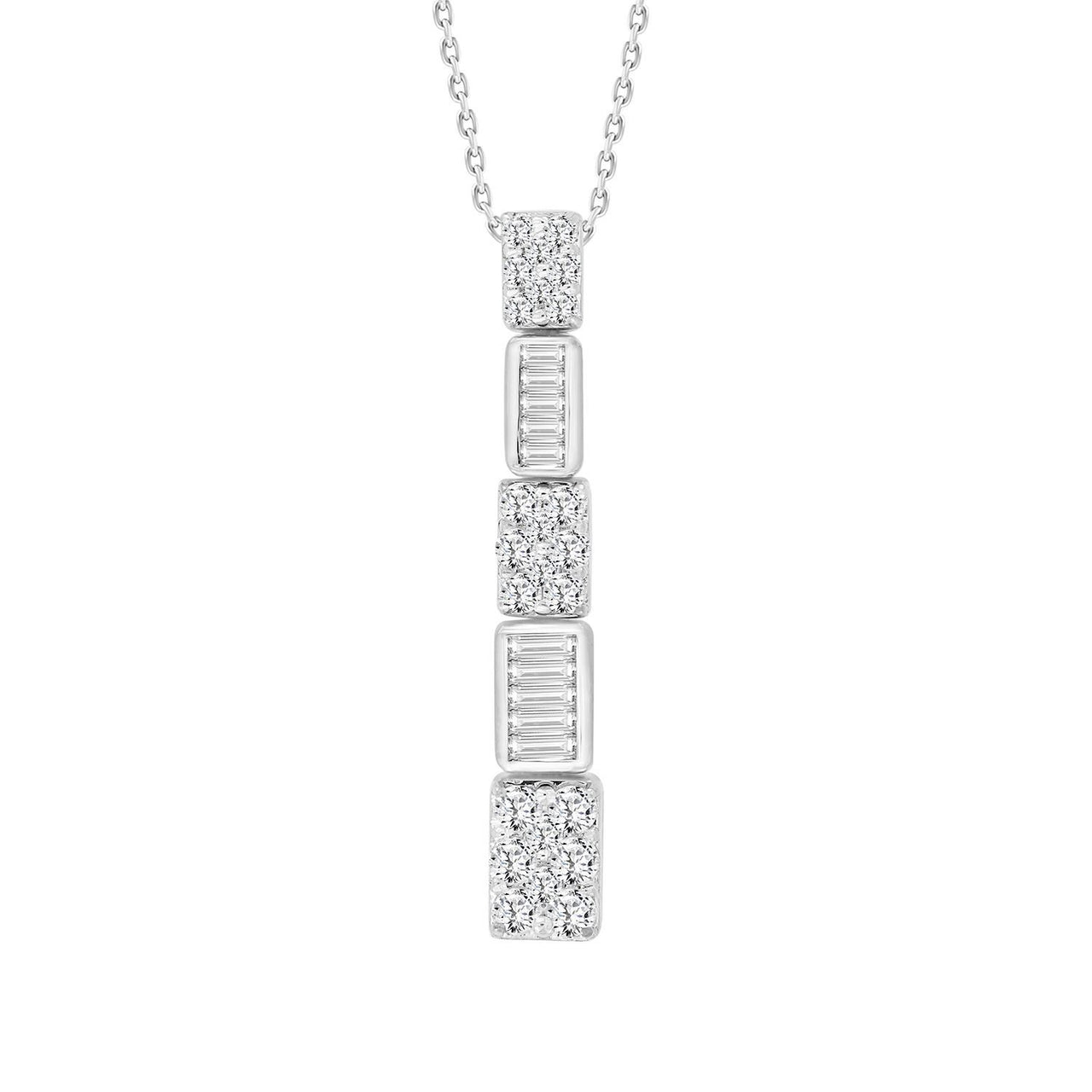 LADIES PENDANT 1/2 CT ROUND/BAGUETTE DIAMOND 10K WHITE GOLD