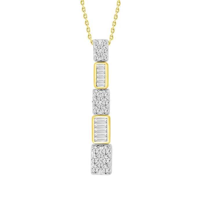 LADIES PENDANT 1/2 CT ROUND/BAGUETTE DIAMOND 10K YELLOW GOLD