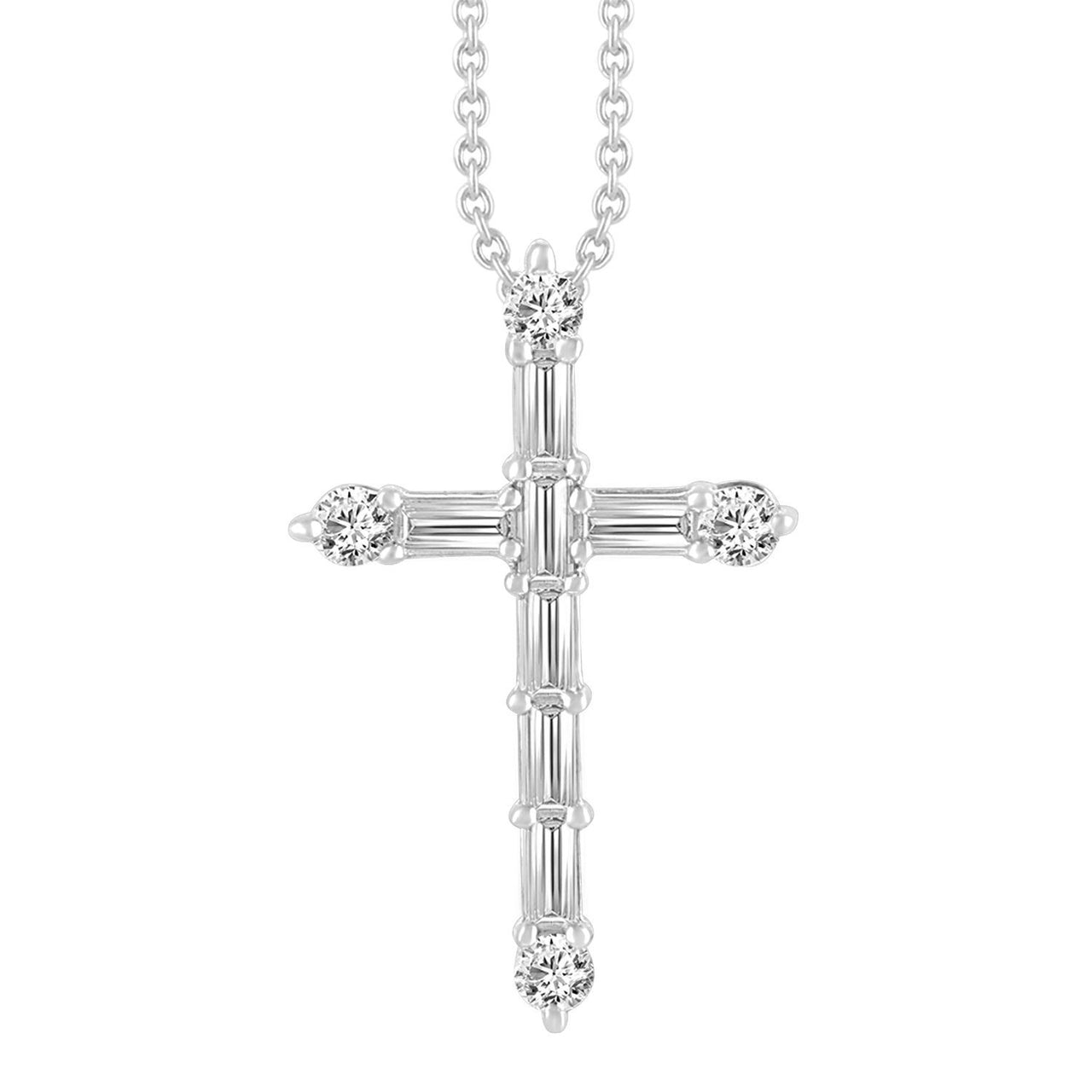 LADIES PENDANT 1/2 CT ROUND/BAGUETTE DIAMOND 10K WHITE GOLD