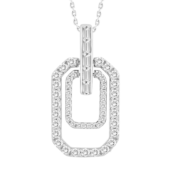 LADIES PENDANT 1/3 CT ROUND/BAGUETTE DIAMOND 10K WHITE GOLD