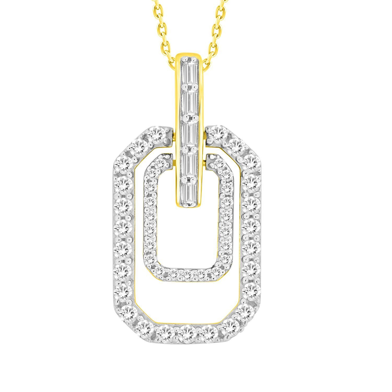 LADIES PENDANT 1/3 CT ROUND/BAGUETTE DIAMOND 10K YELLOW GOLD