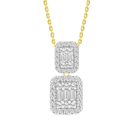 LADIES PENDANT 1/2 CT ROUND/BAGUETTE DIAMOND 14K YELLOW GOLD