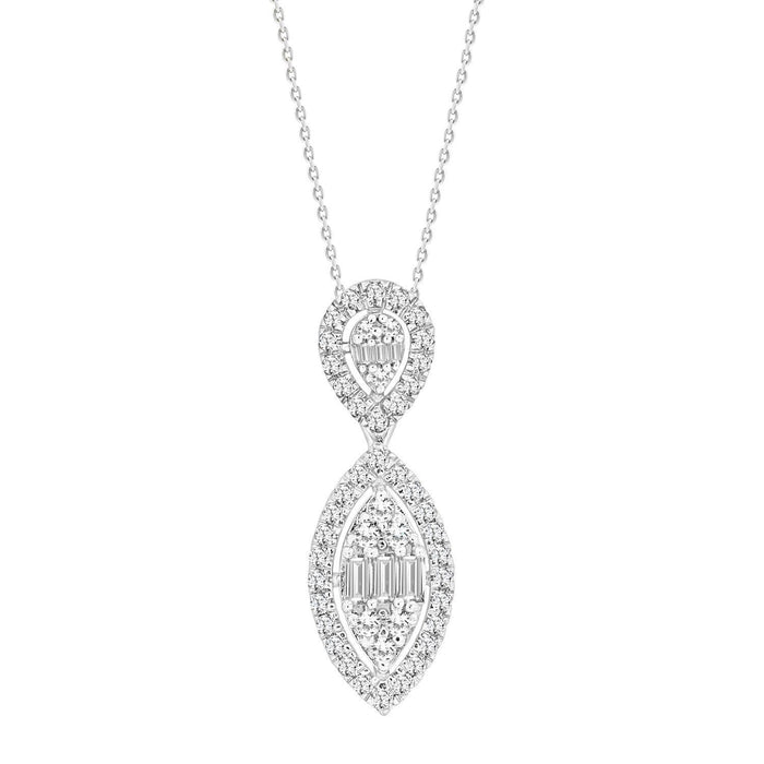 LADIES PENDANT 1/2 CT ROUND/BAGUETTE DIAMOND 14K WHITE GOLD