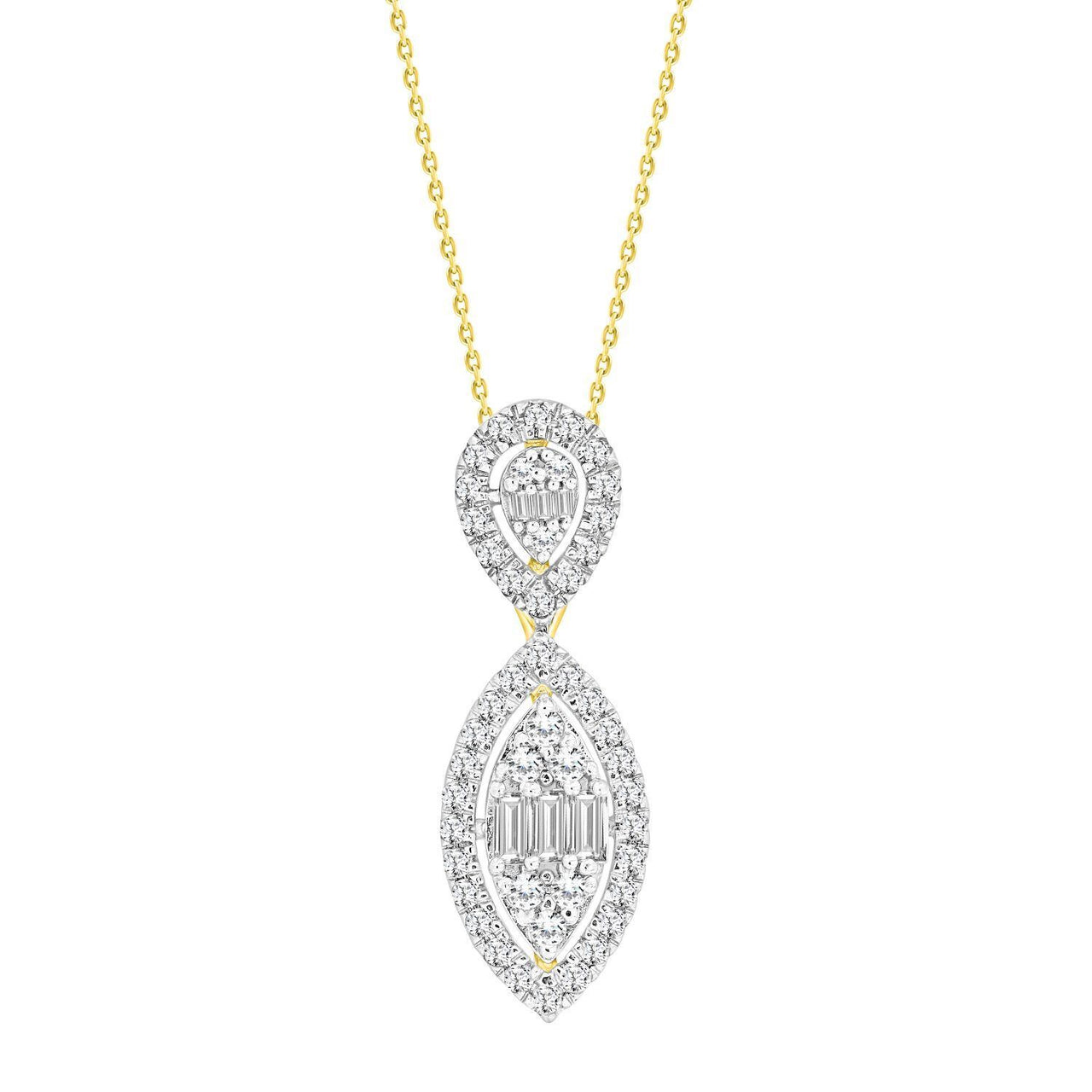 LADIES PENDANT 1/2 CT ROUND/BAGUETTE DIAMOND 14K YELLOW GOLD