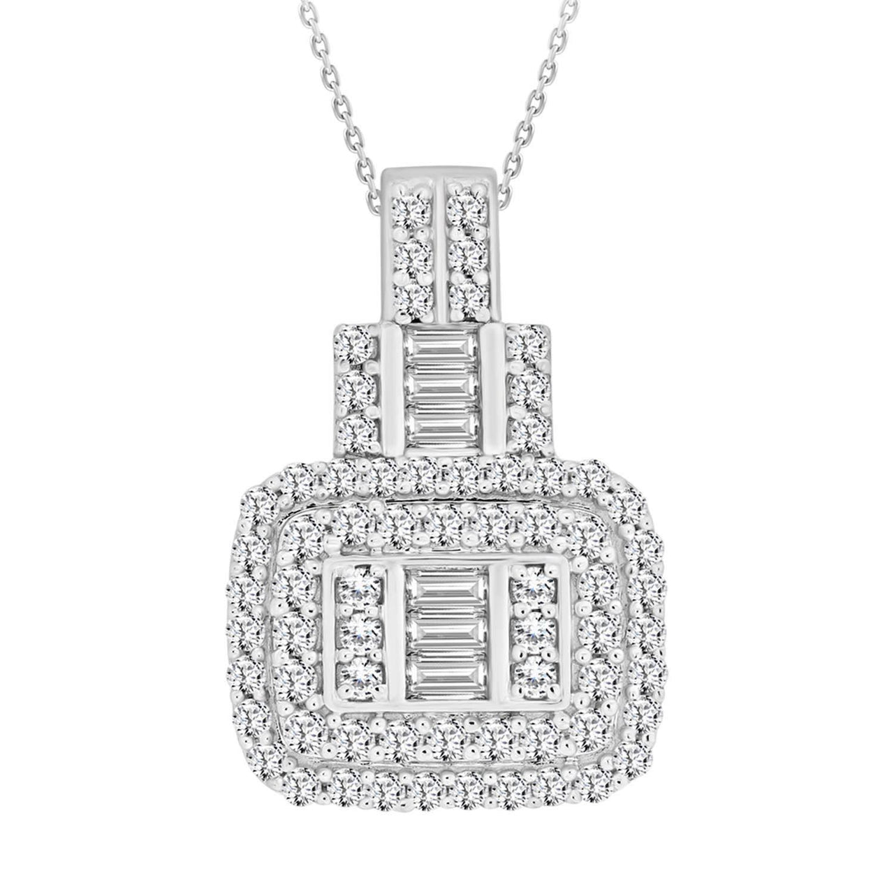LADIES PENDANT 3/4 CT ROUND/BAGUETTE DIAMOND 14K WHITE GOLD