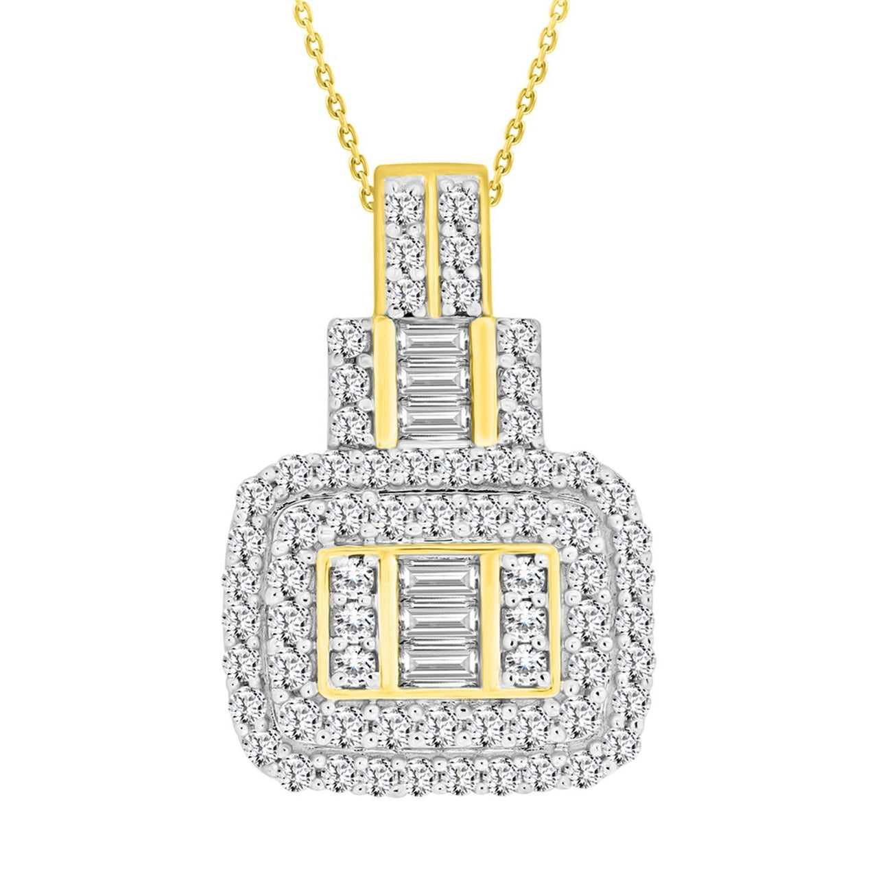 LADIES PENDANT 3/4 CT ROUND/BAGUETTE DIAMOND 14K YELLOW GOLD