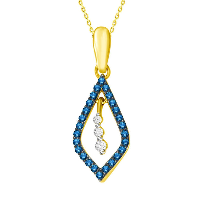 LADIES PENDANT 1/4 CT ROUND/BLUE DIAMOND 10K YELLOW GOLD