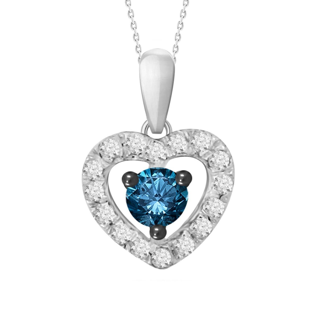 LADIES PENDANT 1/10 CT ROUND/BLUE DIAMOND 10K WHITE GOLD