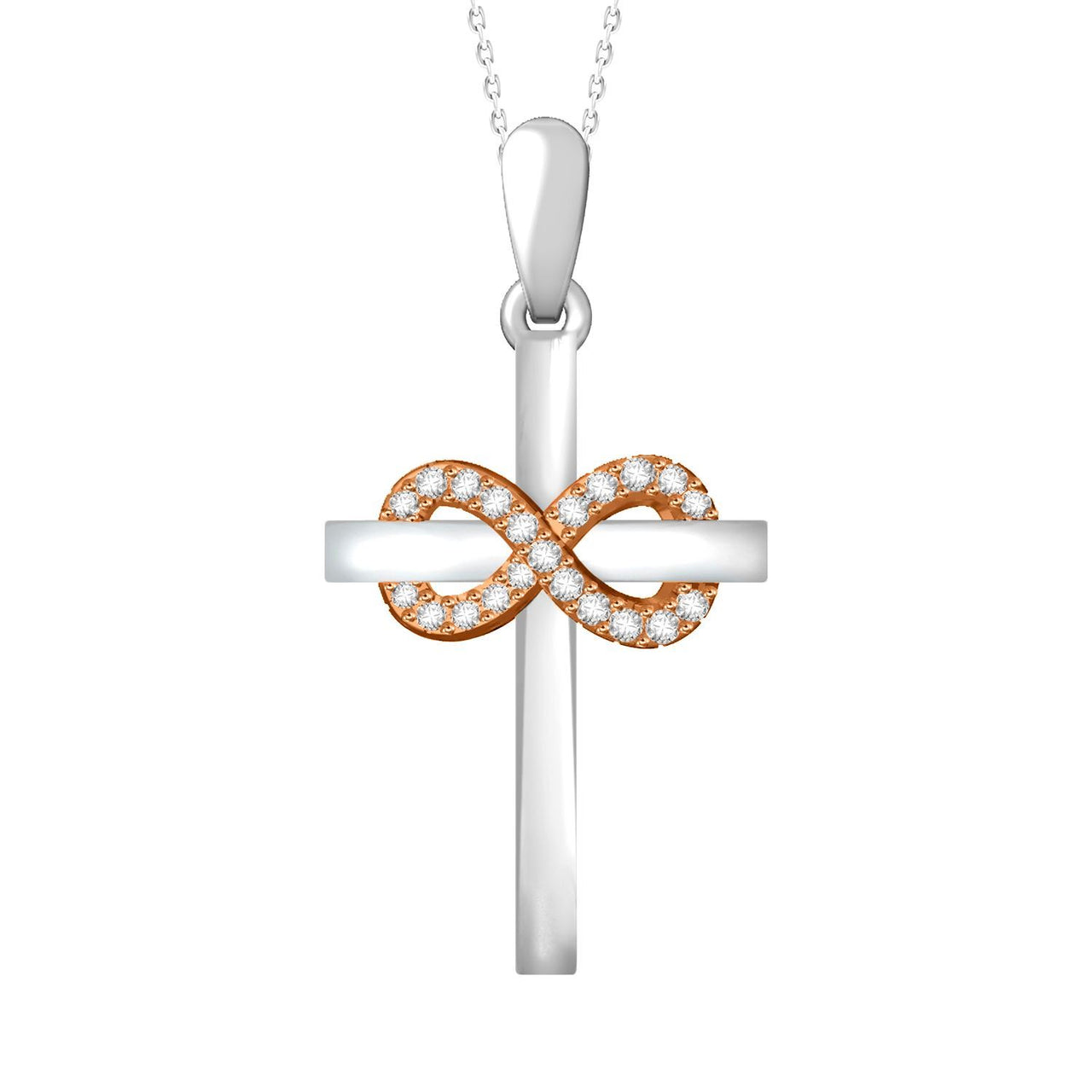 LADIES PENDANT 1/15 CT ROUND DIAMOND ROSE GOLD/SILVER